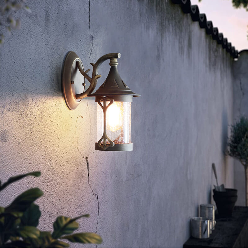 European Outdoor Glass Hexagonal Cage Waterproof 1-Light Wall Sconce Lamp