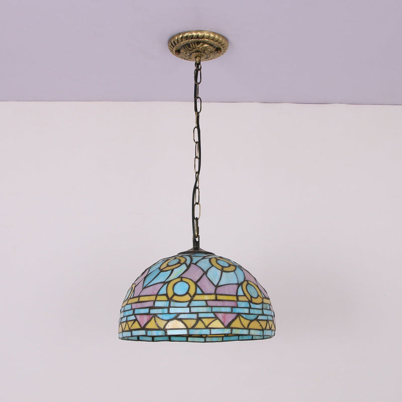 European Retro Tiffany Colorful 1-Light Pendant Light