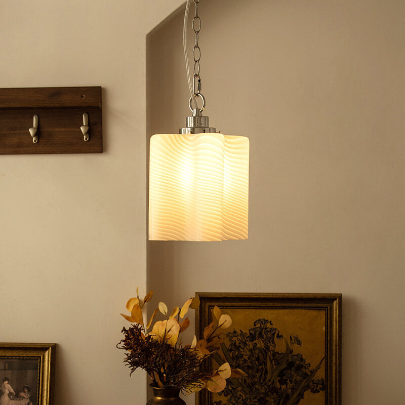 Nordic Cream Cloud Glass Square Column 1-Light Pendant Light