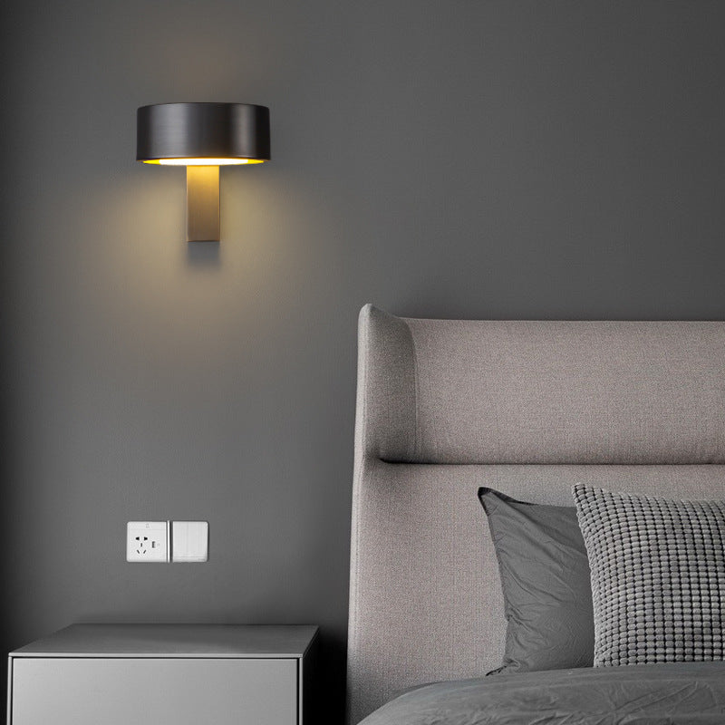 Modern Minimalist Round Rectangle Full Copper Acrylic LED Wall Sconce Lamp For Bedroom