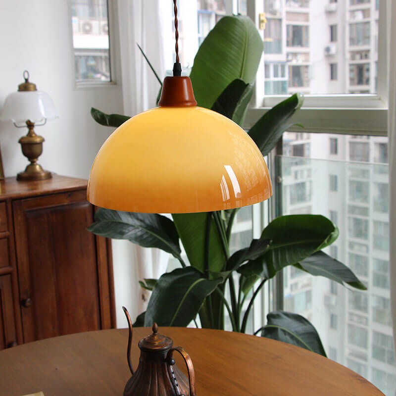 Suspension Luminaire 1 Lumière Dôme Jaune Dégradé Vintage Nordique 