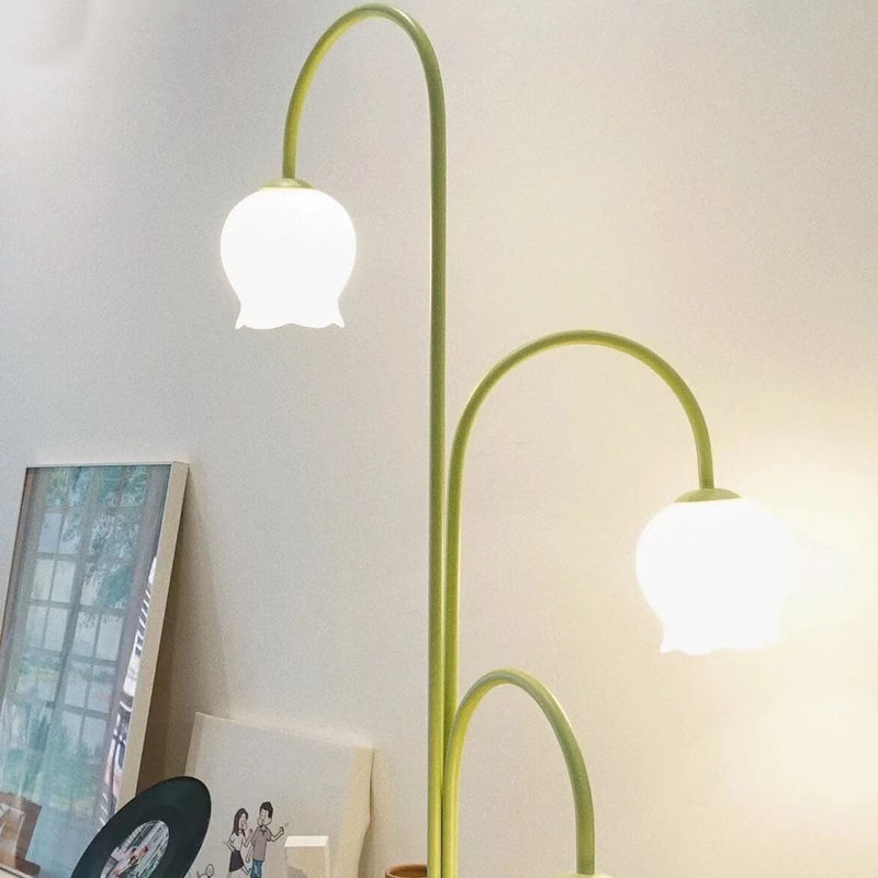 Lampadaire sur pied à 3 lumières, abat-jour en verre orchidée cloche créative et moderne 