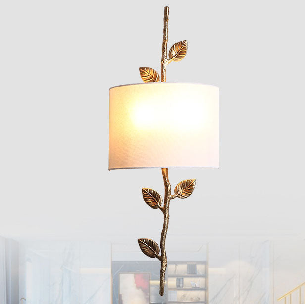 Nordic Light Luxury Brass Branch Leaf Fabric 2-Light Wall Sconce Lamp