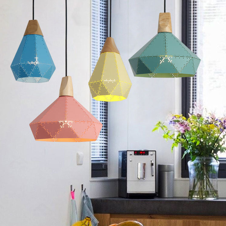 Luminaire suspendu à 1 lumière en fer de couleur unie macaron à géométrie nordique 