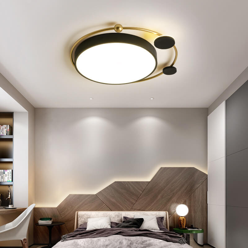 Modern Luxury Iron Circle Ring Acrylic Shade LED Flush Mount Ceiling Light For Living Room