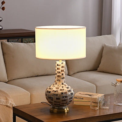 Modern Transitional Canvas Shade Shell Decor Vase Shape Base 1-Light Table Lamp For Study