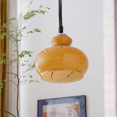 French Vintage Glass Round Gourd 1-Light Pendant Light