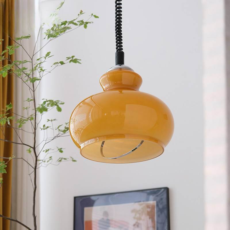 French Vintage Glass Round Gourd 1-Light Pendant Light