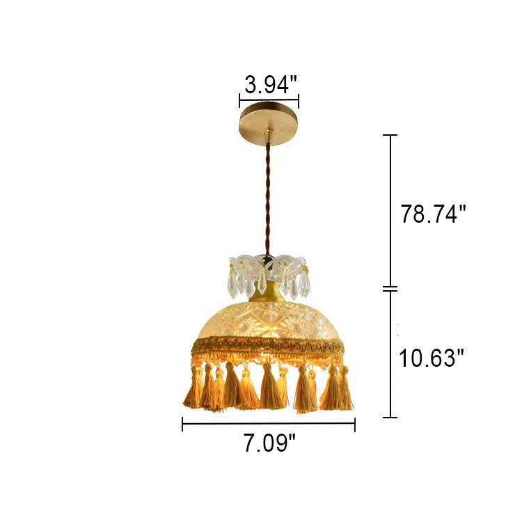 French Luxury Glass Copper Dome Tassel 1-Light Pendant Light