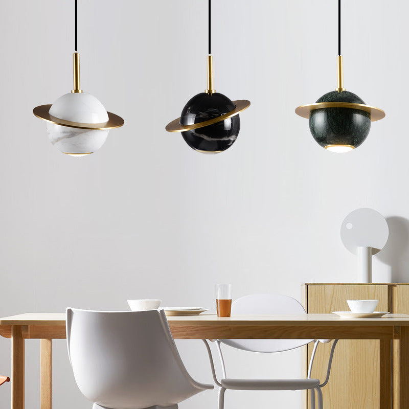 Nordic Minimalist Planet Marble Copper LED Pendant Light