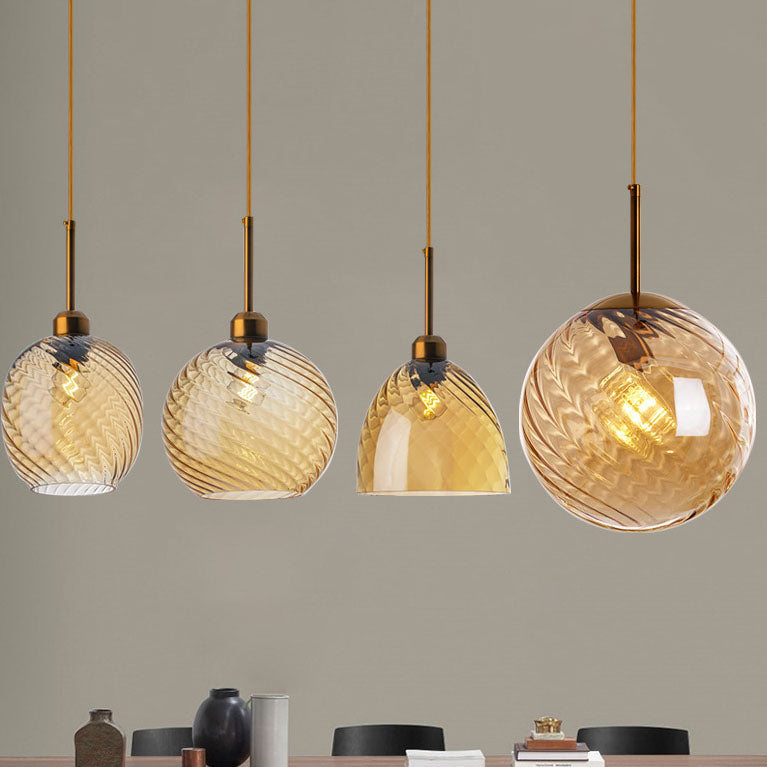 Nordic Creative Round Geometric Textured Glass 1-Light Pendant Light