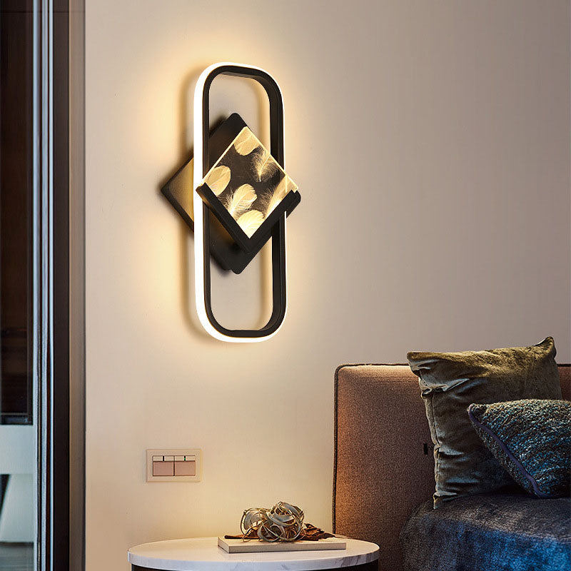 Modern Minimalist Rectangle Square Aluminum Acrylic LED Wall Sconce Lamp For Living Room