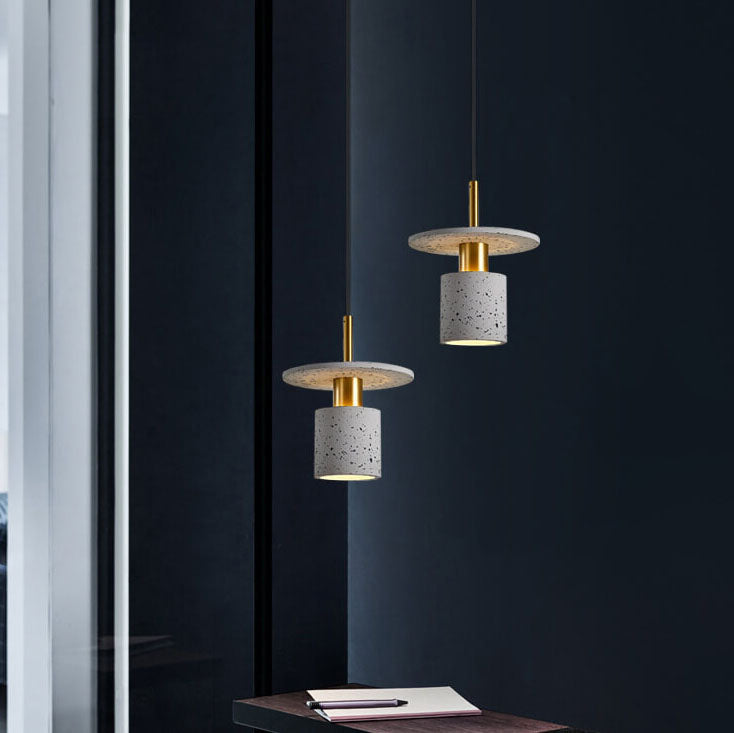 Industrial Minimalist Cement Cylinder Round 1-Light Pendant Light