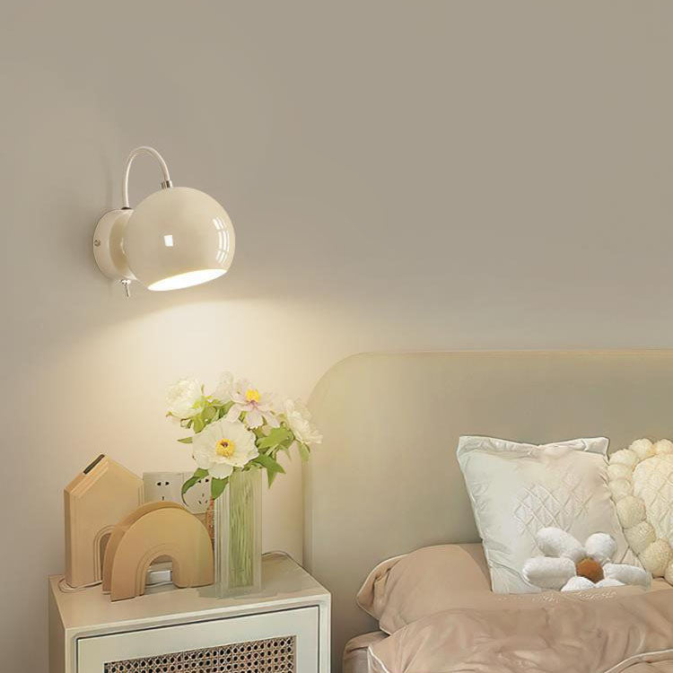 Modern Minimalist Cream Round Iron Aluminum 1-Light Wall Sconce Lamp For Bedroom