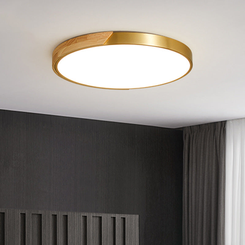 Modern Light Luxury Round All Copper Wood LED Flush Mount Lighting