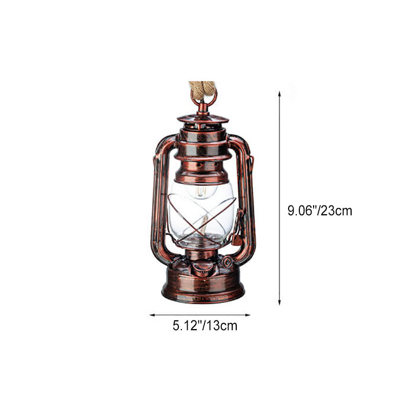 Traditional Rustic Kerosene Lantern Iron Glass 1-Light Pendant Light For Living Room