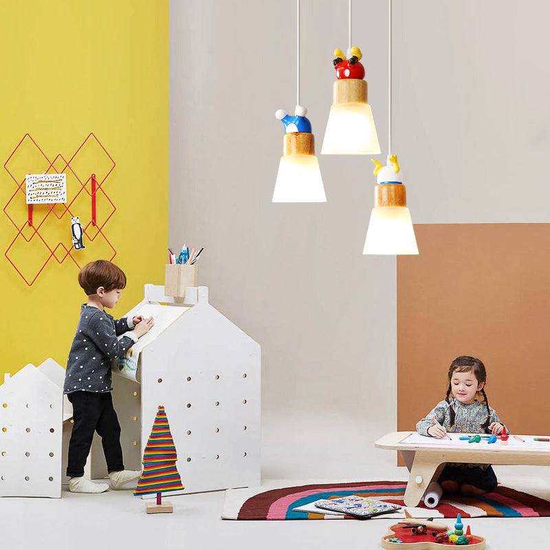 Lampe suspendue moderne et créative à 1 lumière en résine de bois pour enfants 