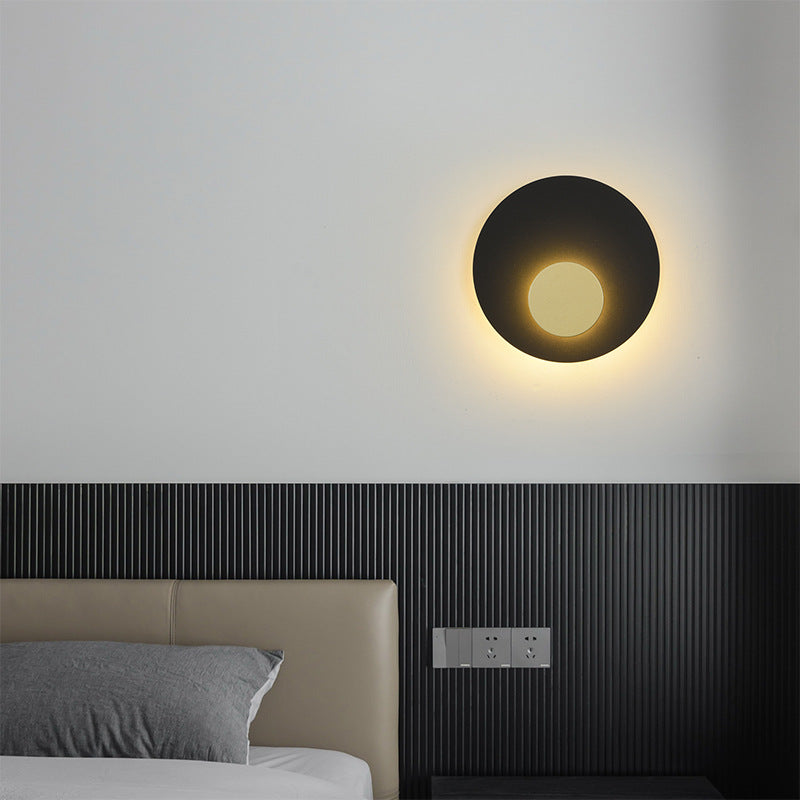 Modern Minimalist Iron Round Flat Piece LED Wall Sconce Lamp For Bedroom