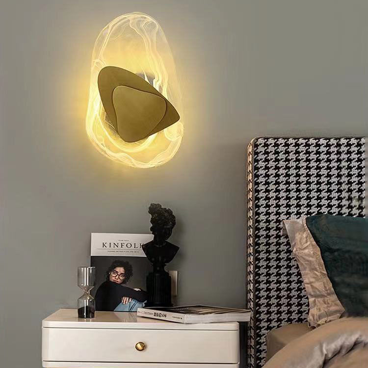 Modern Minimalist Irregular Oval Hardware Glass LED Wall Sconce Lamp For Bedroom