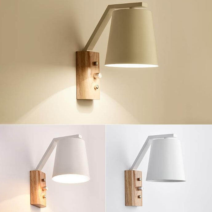 Nordic Modern Solid Wood Cylindrical 1-Light Wall Sconce Lamp