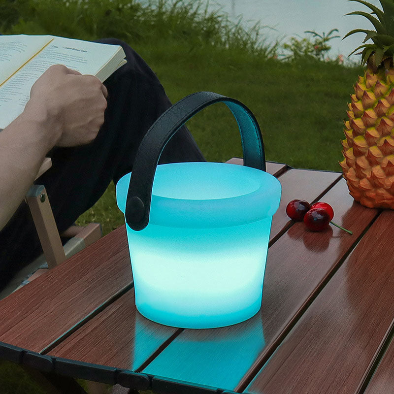 Modern Simplicity Round Bucket PE PU USB LED Outdoor Light For Outdoor Patio