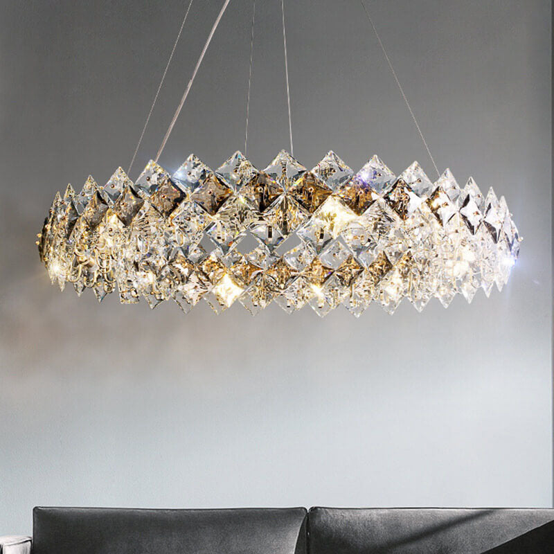 Modern Luxury Dazzling Crystal Chunk Circle Ring 6/8-Light Chandelier For Living Room