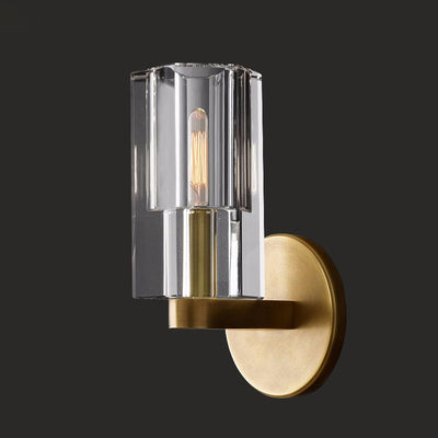 Modern Light Luxury Crystal Cylindrical Brass 1-Light Wall Sconce Lamp