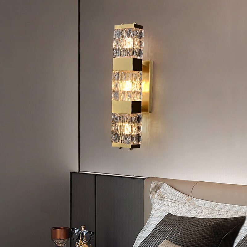 Modern Luxury Rectangular Half-Cylinder Copper Glass 2/3 Light Wall Sconce Lamp