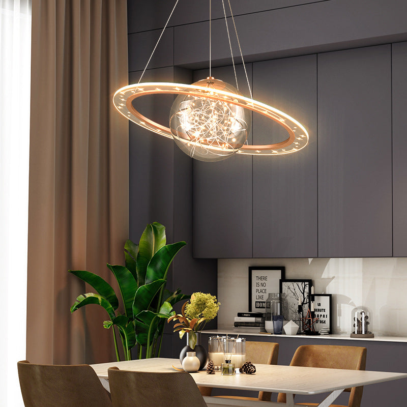 Lampe suspendue LED en acrylique, planète contemporaine, univers scandinave, pour salon 