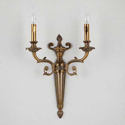 European Vintage Carved Candle Holder Long Arm 2-Light Wall Sconce Lamp