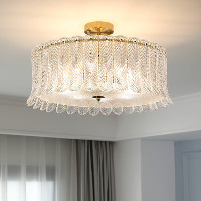 Modern Luxury Orchid Leaf Glass Enclosure Hardware 8-Light Flush Mount Ceiling Light For Living Room