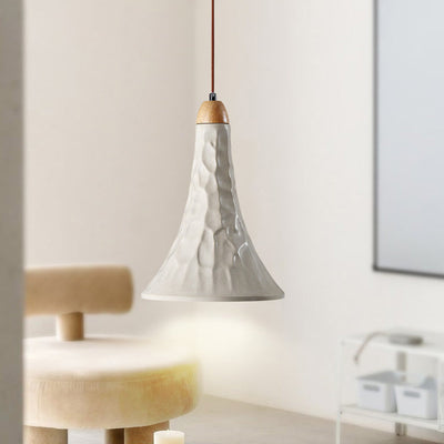 Traditional Japanese Concrete Morning Glory Shape 1-Light Pendant Light For Living Room