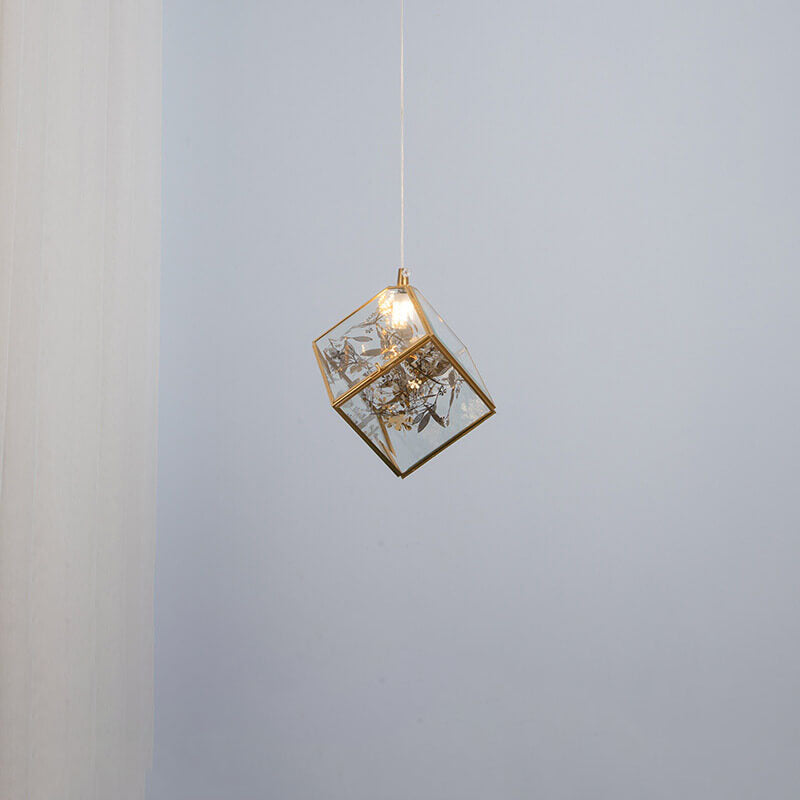 Nordic Square Brass Glass 1-Light Pendant Light