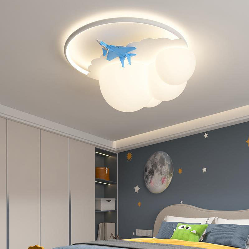 Modern Kids Cloudy Airplane Iron Resin Rotomolded LED Flush Mount Ceiling Light