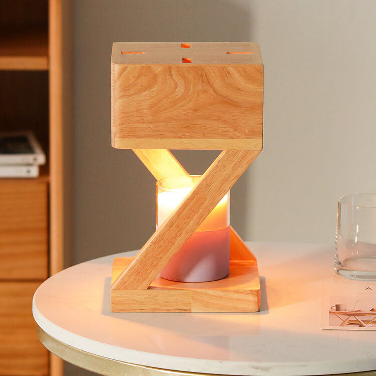 Nordische, minimalistische, sechseckige Tischlampe aus schmelzendem Wachs mit 1 Leuchte aus Holz