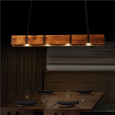 Traditional Vintage Solid Wood Long Bar LED Island Light Chandelier For Dining Room