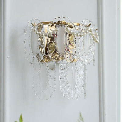 Modern Shabby Chic Pearl Decor Petal Crystal Shade 1-Light Wall Sconce Lamp For Living Room