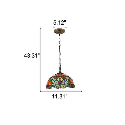 European Vintage Tiffany Stained Glass Metal 1-Light Pendant Light