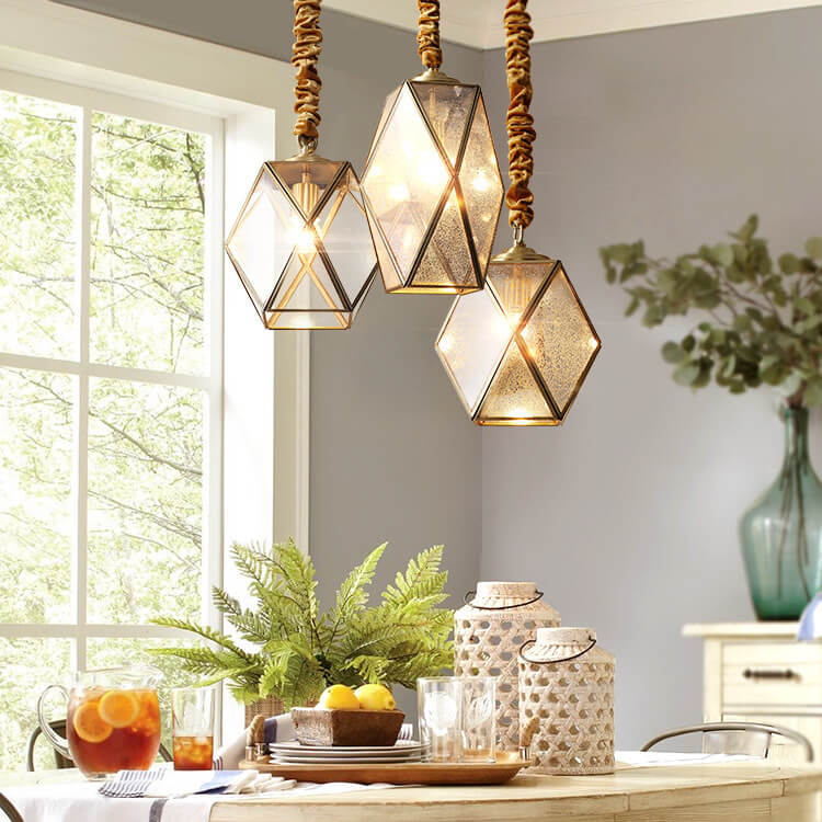 Contemporary Scandinavian Polygonal All Copper Iron Glass 1-Light Pendant Light For Living Room