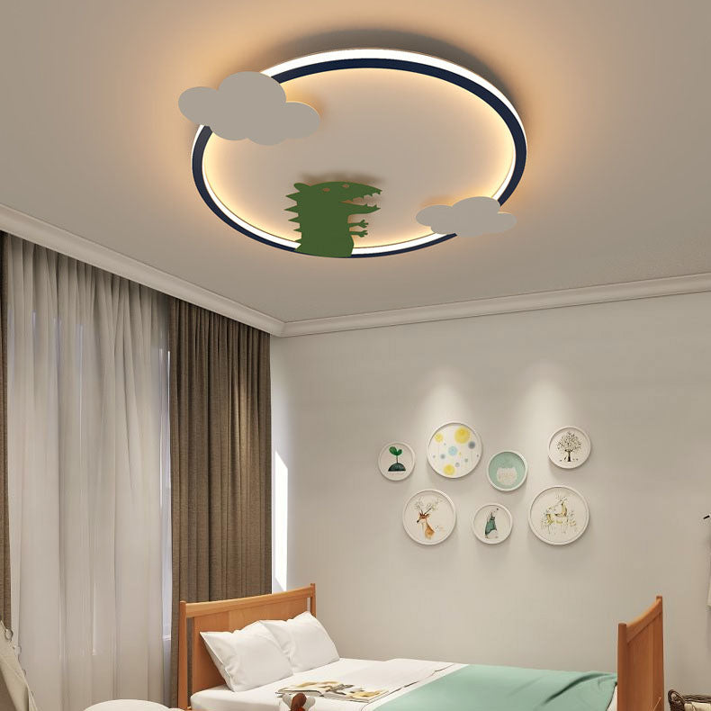 Modern Creative Cartoon Round Iron Aluminum PVC LED Flush Mount Ceiling Light