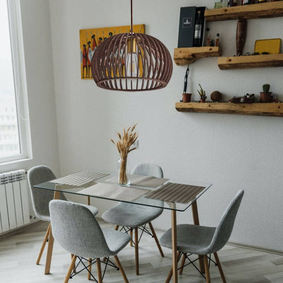 Nordic Vintage Basswood Oval Geometry 1-Light Pendant Light