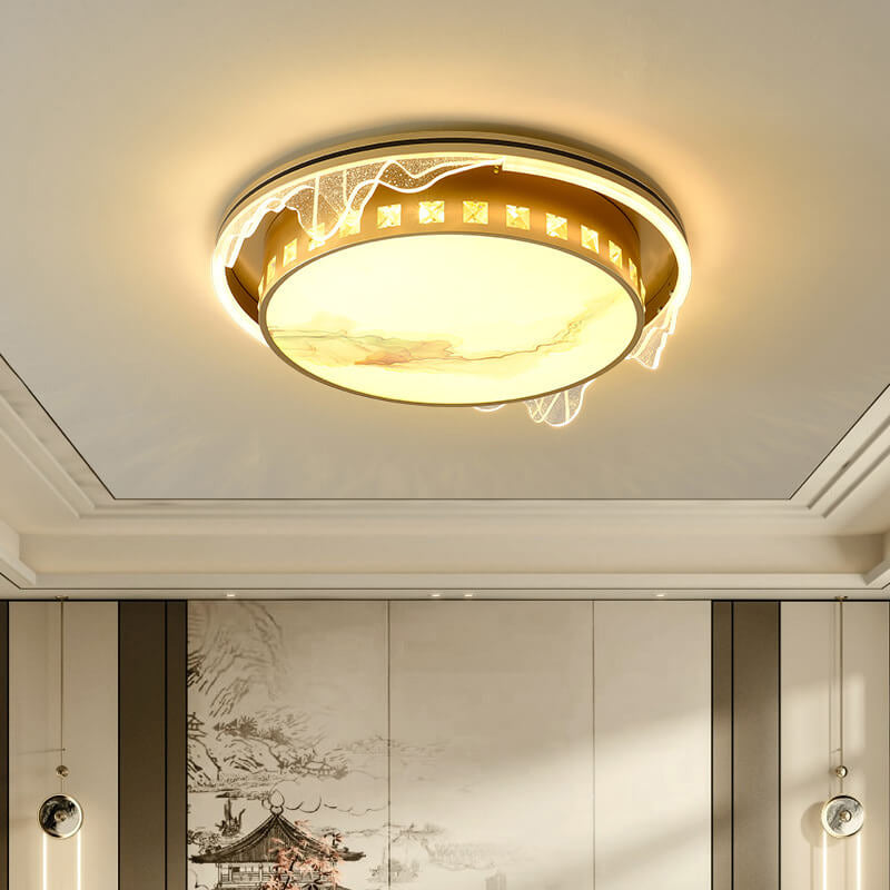 Modern Luxury Golden Round Acrylic Zen LED Flush Mount Ceiling Light