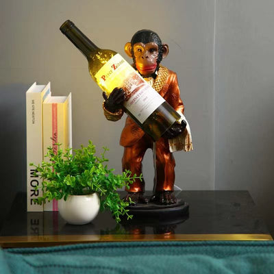 Contemporary Creative Orangutan Wine Bottle Glass Resin 1-Light Table Lamp For Living Room