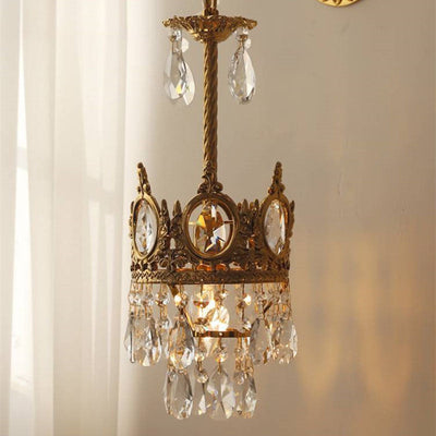 Traditional French Bent Crown Copper Crystal 1-Light Wall Sconce Lamp For Bedroom