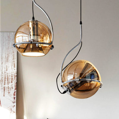 Modern Simplicity Iron Spherical Glass Shade 1-Light Pendant Light For Living Room