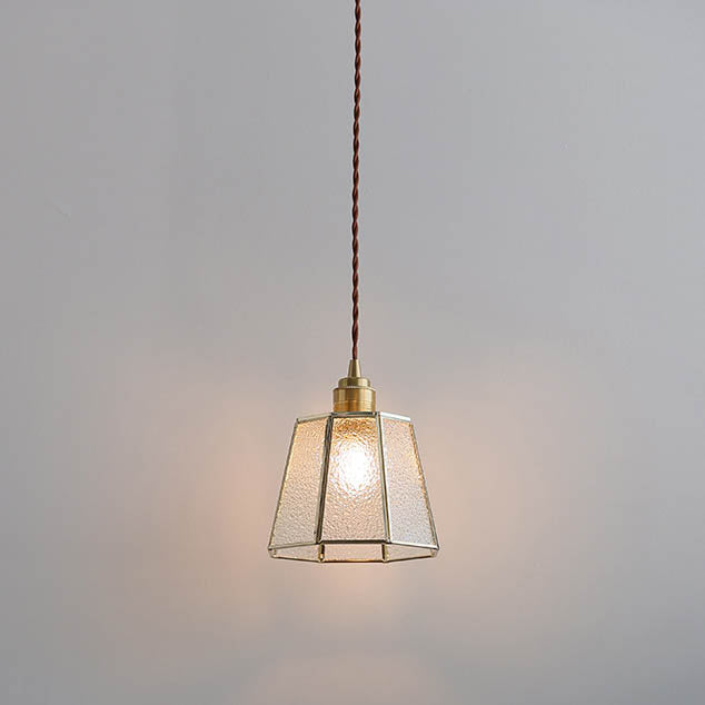 Modern Art Deco Water-grain Glass Polygonal Shade Brass 1-Light Pendant Light for Living Room