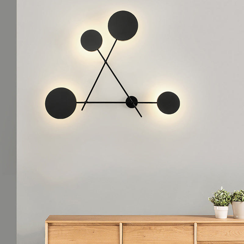 Modern Mid-Century Iron Triangle Frame Acrylic Disc LED Wall Sconce Lamp For Bedroom