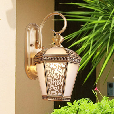 European Luxury Brass Hexagonal Lantern 1-Light Wall Sconce Lamp