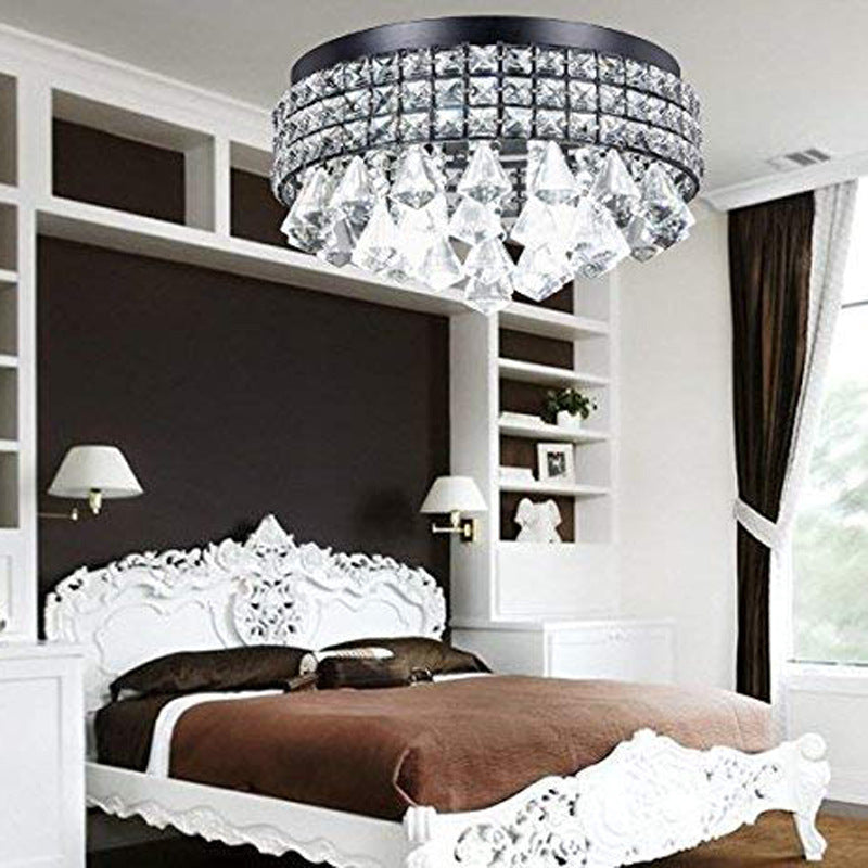 European Luxury Black Round Crystal 4-Light Flush Mount Ceiling Light