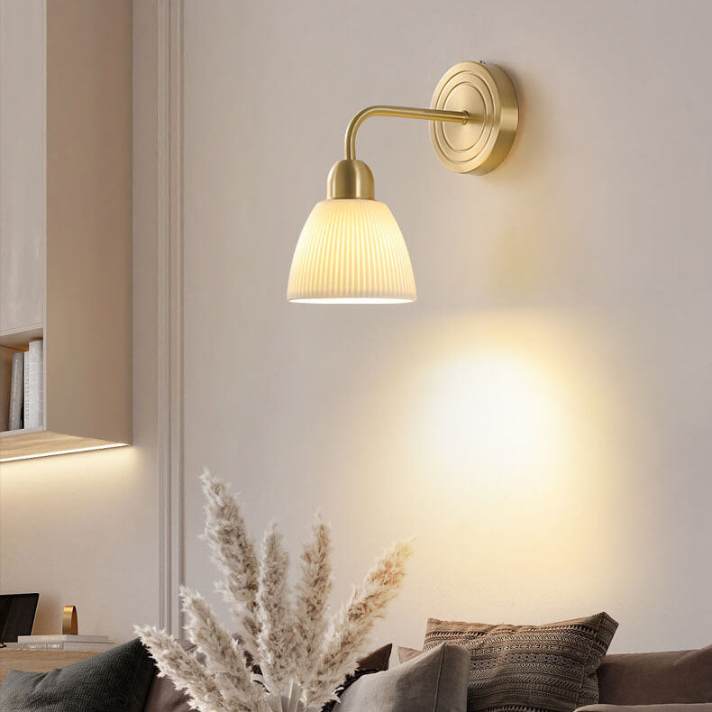 Modern Minimalist Striped Ceramic Round Jar Copper 1-Light Wall Sconce Lamp